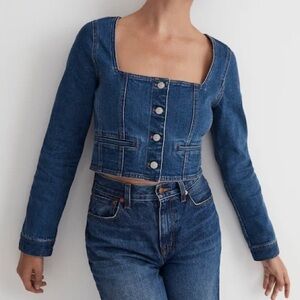 Madewell Denim Square-Neck Crop Top in Hallwood Wash